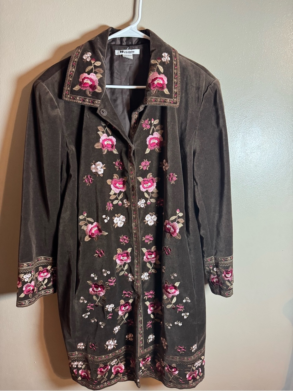 Embroidered Floral Brown Trench Coat - Women's